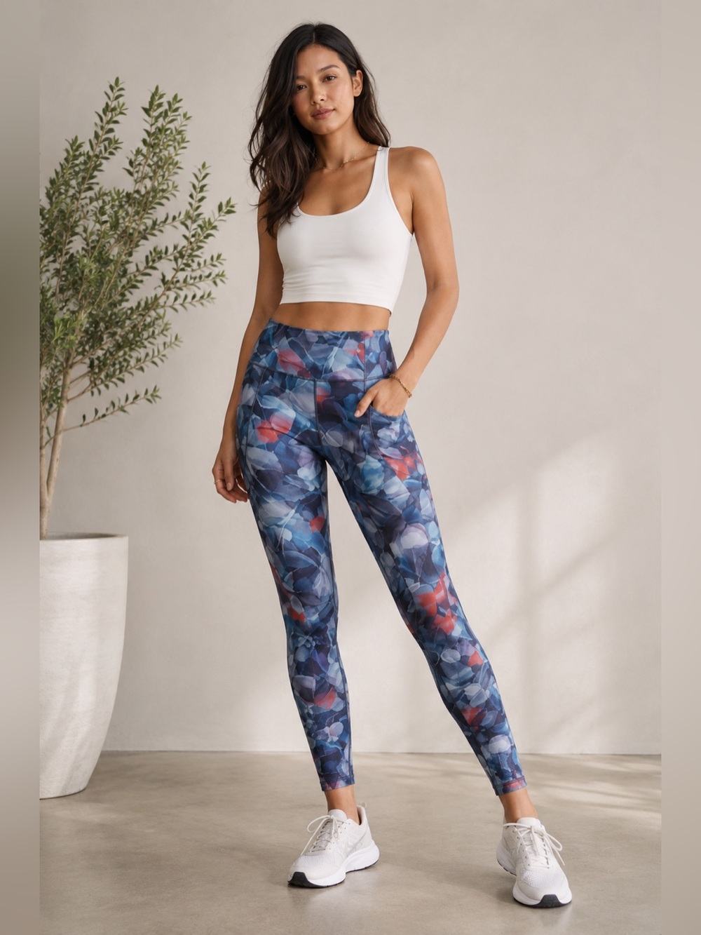 Lululemon Fast & Free Leggings Floral Print Size 4 High Rise Pockets